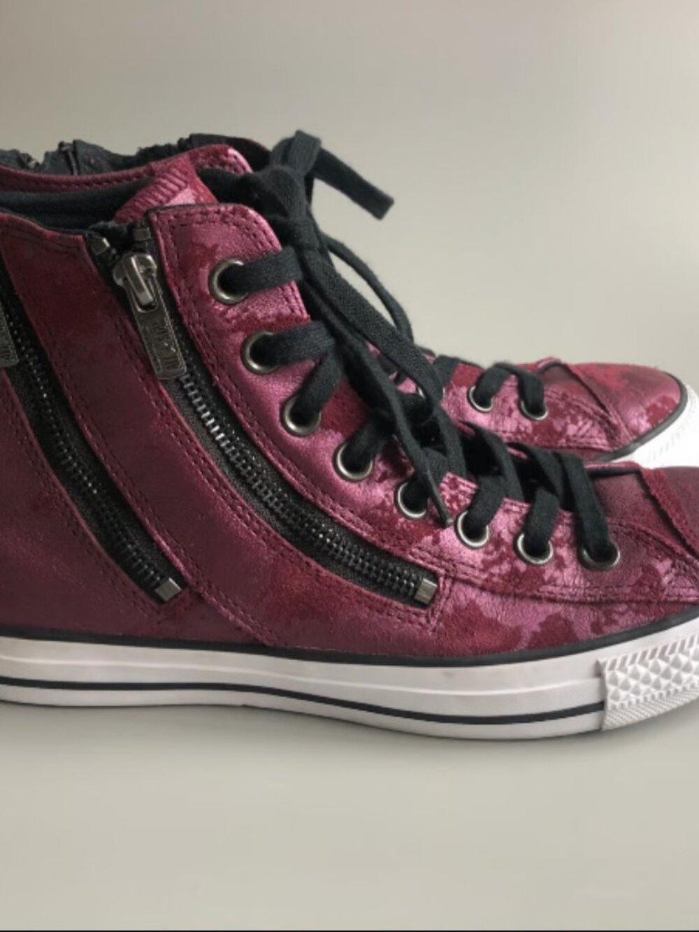 Converse Chuck Taylor Dual Zip Hi Tops Shoes LEATHER Sneakers Bordeaux Women 8.5
